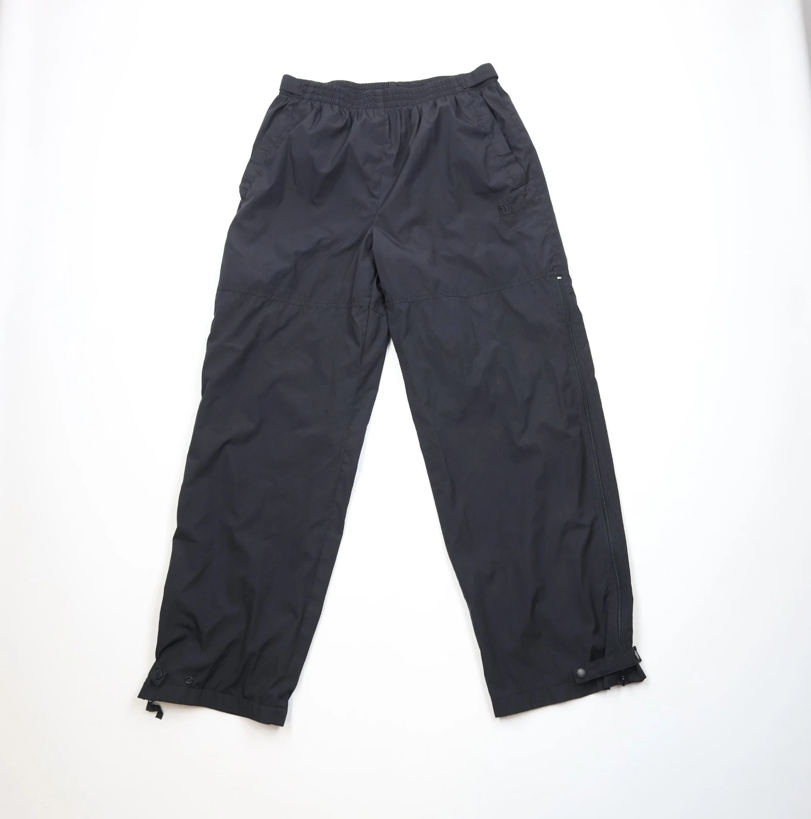 Vintage Wilson Mens Large Ripstop Lined Wide Leg Windbreaker Rain Pants Black