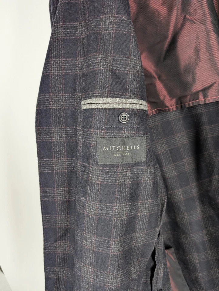 Chaqueta Blazer Luciano Barbera Franela Cuadros Lana Exterior 42" Gris Marino Italia Foto 4 de 4