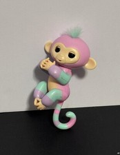 WowWee Purple Teal Stripe Baby Monkey 5" Interactive Fingerling Motion  Sounds