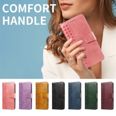 Embossed Grid Leather Wallet Cover Case for Oppo A79 A60 A78 A58 A38 A17 A77 A96
