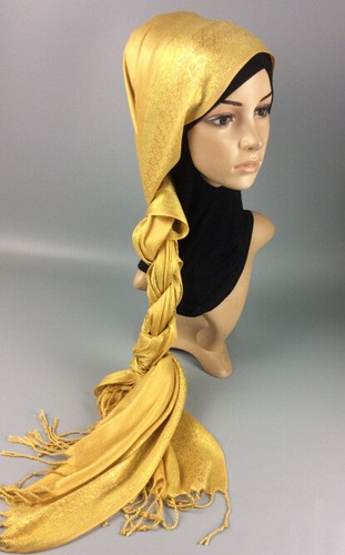 Muslim Women Stripe Glitter Long Scarf Islamic Tassel Turban Shawl Scarves Stole - Picture 41 of 54