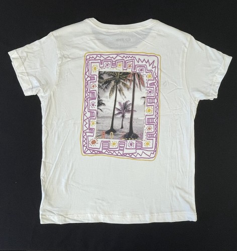 Roxy White Beach Daze Short Sleeve Crewneck Double-Sided Graphic Tee Size S