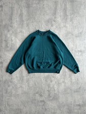 Vintage 90s Fruit Of The Loom Blank Plain Crewneck Sweatshirt Teal Blue Sz L USA