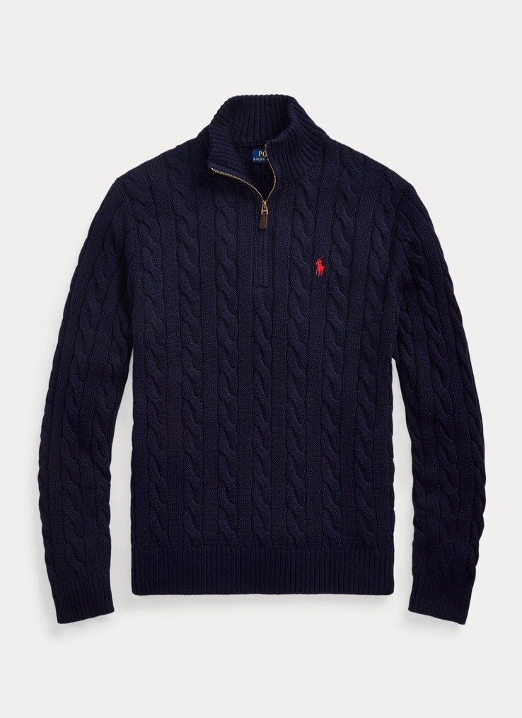 $148 Polo Ralph Lauren Men's Cable-Knit Cotton Quarter-Zip Sweater
