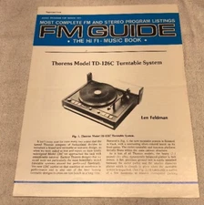 THORENS MODEL TD-126C TURNTABLE SYSTEM FM GUIDE REVIEW REPRINT M368 AD