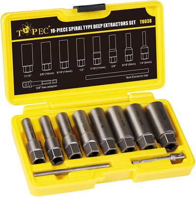 10PCS Spiral Bolt Extractor Set Lug Nut Remover Socket Kit for Damaged Fasteners