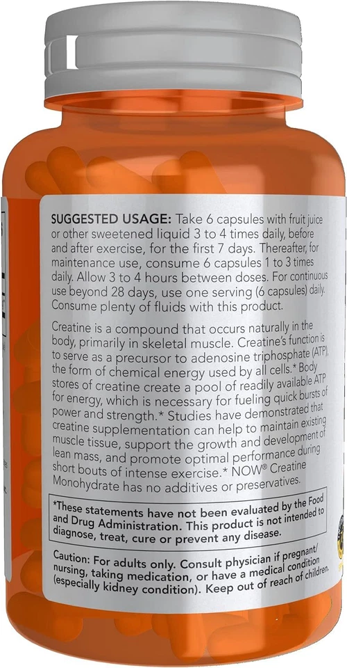 NOW Foods Nutrición Deportiva, Creatina Monohidrato 750 mg, Construcción Masiva*/Energía P Foto 3 de 4