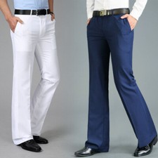 Men Bell-bottom Pants Retro 60s 70s Flared Formal Dress Slim Fit Casual Trousers