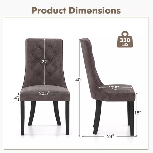 Dining Chairs Set of 2, Upholstered Kitchen Side Chairs w/ High Backrest - Picture 8 of 8