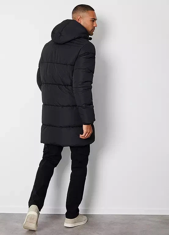 Threadbare Showerproof Black Hooded Longline Puffer Jacket Large L (ccn1.1) - Image 3 of 3