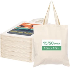 Lzerking 50 Pack Canvas Tote Bags 13x15in 10oz Bulk Reusable Grocery Bags for...