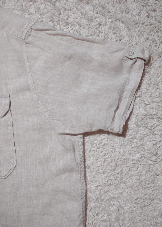Bugatchi Uomo 100% Linen Shirt Men's Large Biege Button Up Short Sleeve Casual - Image 4 of 4