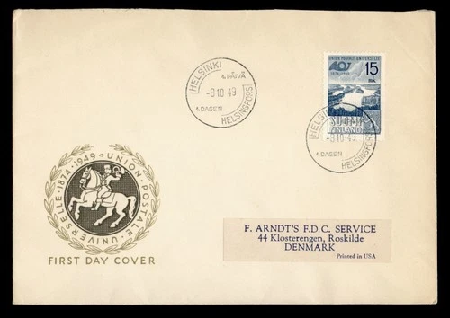 DR WHO 1949 FINLAND FDC UPU 75TH ANIV CACHET M69790