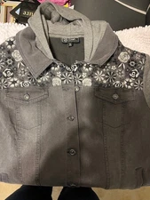 DG2 GRAY EMBROIDERED STRETCH DENIM JACKET XL