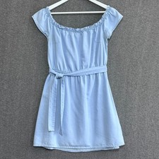 GUESS Women Dress S Chambray Off Shoulder Belted Fit Flare Cottagecore Coastal