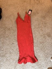 PRETTY LITTLE THING Red Bandage Strapy Fill Hem Midi Dress - Size 6