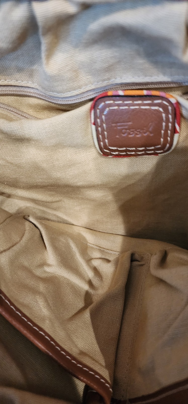 multicolor Fossil patchwork leather and canvas ho… - image 9