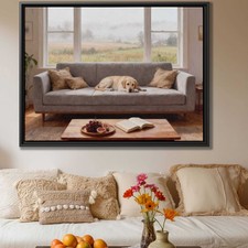 Oil Painting Dog Artwork Labrador Framed Canvas Print Living Room Decor Art