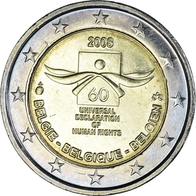 Belgique, 2 Euro, Les Droits de L 'Homme, 2008, Bruxelles, BE, SPL - Photo 1/2