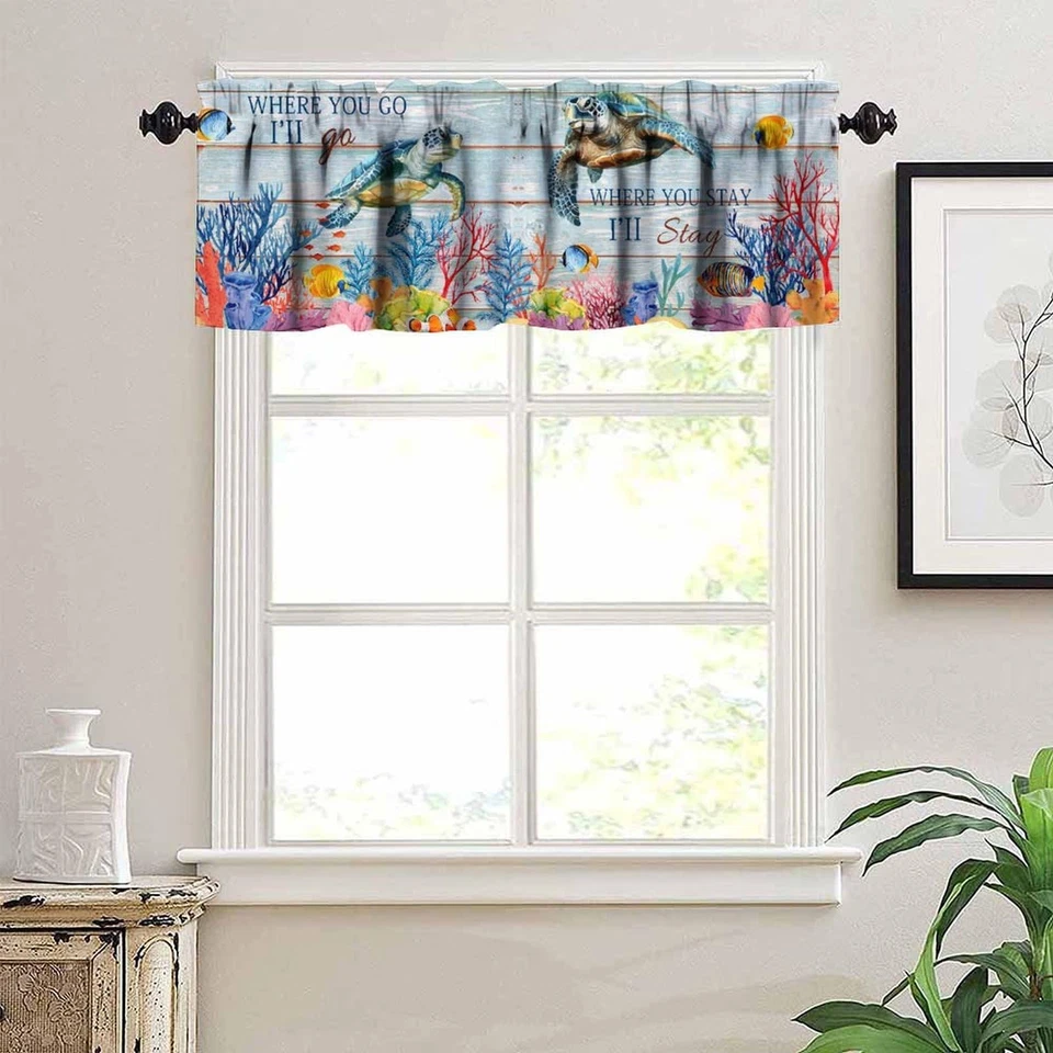 Cortina Cenefa Tortuga Océano, Panel De Madera De Colección Estrella de Mar Náutica Coral Ella... Foto 4 de 4