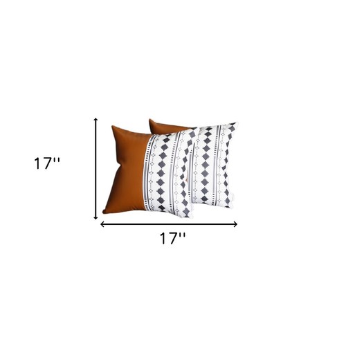 Set of Two 17" Brown And White Faux Leather Throw Pillow Covers - Picture 7 of 7