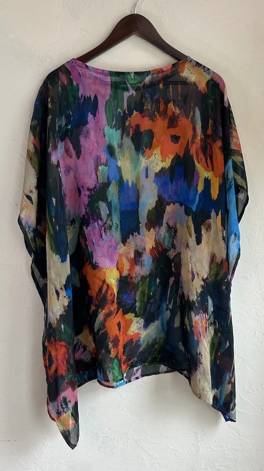 Túnica Bryn Walker Pina Paletta Seda Transparente Top M Gran Tamaño Resort Lagenlook Arte Foto 2 de 4