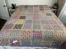 Vintage QUILT Hand Made Stitched YOYO Circular Rosettes 82" x 96"