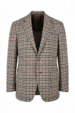 STILE LATINO handmade blazer US 42 EU 52 cashmere beige check Vincenzo Attolini