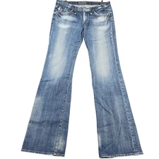 Big Star Sweet Low Boot Jeans Womens 31x34 Blue Made USA Flare Distressed