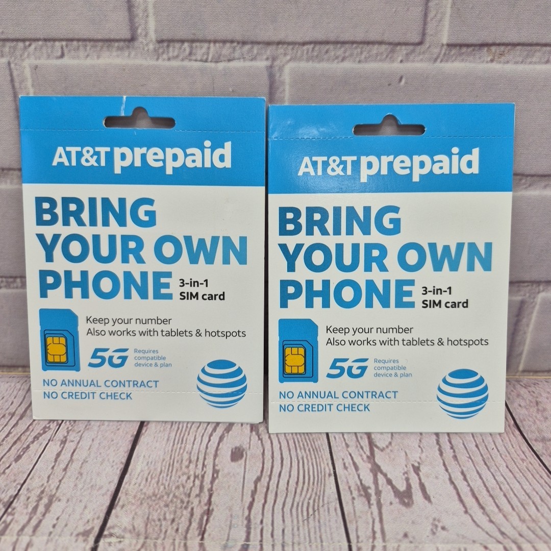 AT&T Prepaid Sim Card Bring Your Own Phone 5G 3 In 1 - Lot Of 2 - FREE SHIPPING 