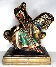 SINGLE 8" Marion Bronze Clad Knight Bookend Jousting War Horse Sword Crusader 