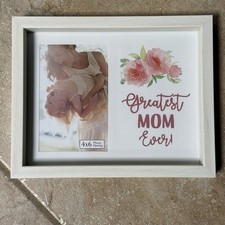 Wooden Photo Frame Greatest Mom Ever for 4x6 Photo-Floral-Easel Back or Hang