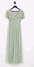 Maya Maternity Bridesmaid short sleeve maxi tulle dress size 10 in sage green