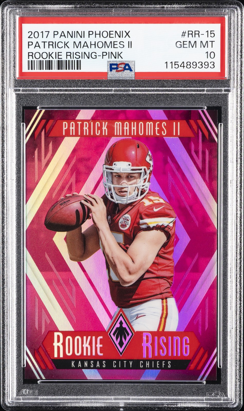 2017 PANINI PHOENIX ROOKIE RISING PINK #RR-15 PATRICK MAHOMES II RC /199 PSA 10