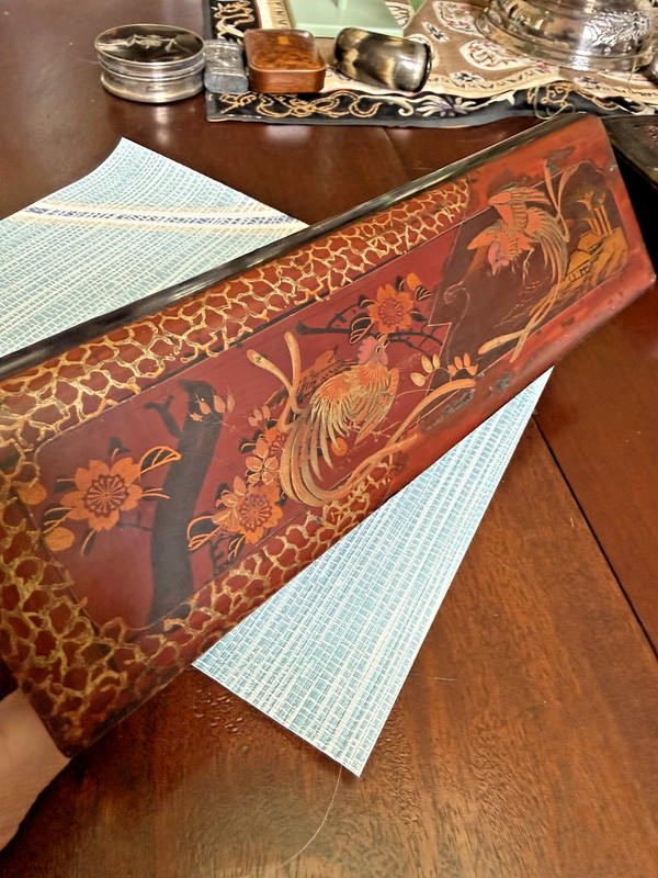 Japanese Painted Wood Box, 1920s-1930s Asian Floral Bird, 11"