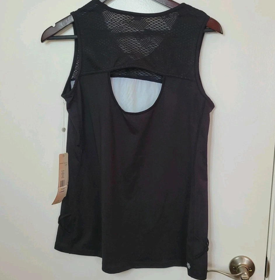 NUEVO CON ETIQUETAS Nanette Lepore Entrenamiento Yoga Camiseta sin Mangas Pluma Azul Corte Malla Para Mujer M Foto 2 de 4