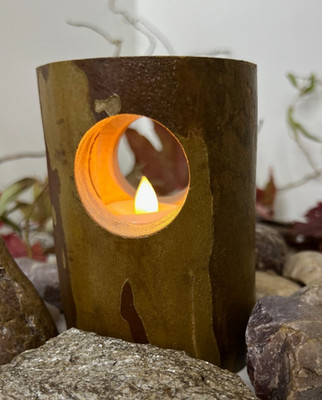 Handcrafted Rose of Sharon Log Candle Holder Rustic Natural Wood Decor