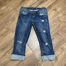 Vigoss Low Rise Blue Denim Capri Jeans Womens Size 5 Distressed Designer Pants