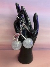 Silver Tone Clear Silver Sparkle Extra Large Cherry Purse Charm/Keychain