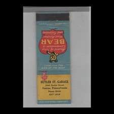 Matchbook Cover - Bear Alignment Butler Street Garage Easton Pa Matchbook Cover - Bear Alignment Butler Street Garage Easton Pa
