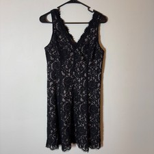LOFT Little Black Dress Size 2 Sleeveless Lace Overlay V Neck Party Cocktail
