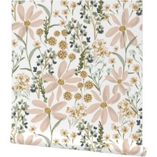 Non-Pasted Traditional Pebble Floral Wallpape...