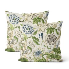 Chinoiserie Pillow Covers 20x20 Inch Set of 2 Vintage Blue Green Floral Bird ...