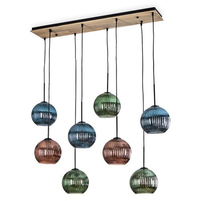 HOFSTEIN Cesaro Hängelampe Metall/Holz/Riffelglas Schwarz/Natur/Blau/Grün/Kupfer