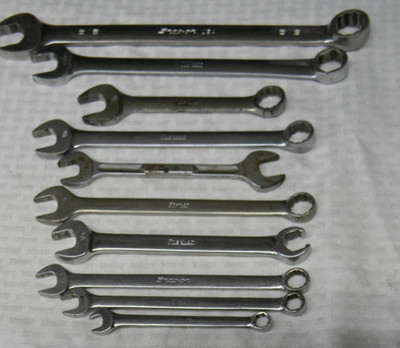 SNAP-ON 10PC LOT MIX MATCHED SAE 6/12PT OPEN-END/COMBINATION WRENCHES