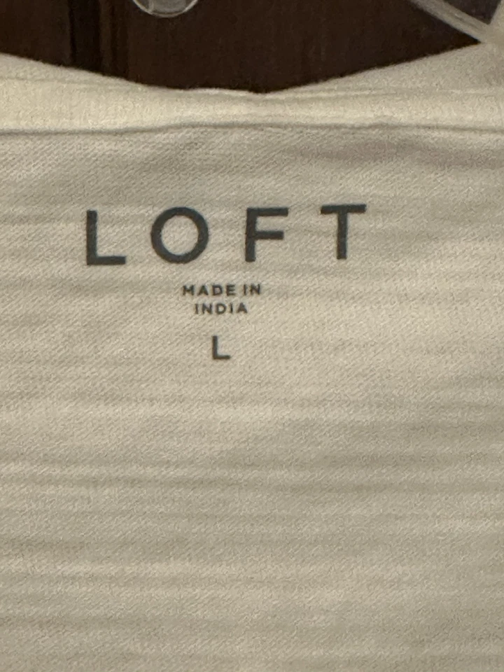 Ann Taylor-LOFT-Talla L-Sudadera con Capucha Blanca Sólida-con Bolsillos Frontales-Mangas Largas/Algodón- Foto 2 de 4