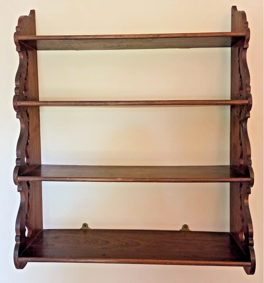 Antique Victorian Large Ornate Cherry Wood Wall 4 Tier Display Shelf, 1880s - Image 3 of 4