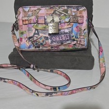 Kathy Van Zeeland Travel Print Crossbody Bag with Lock, Charm, Pink Multicolor