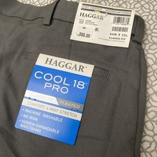 Haggar Cool 18 Pro classic fit pleated comfort 4 way stretch gray men's pant NWT