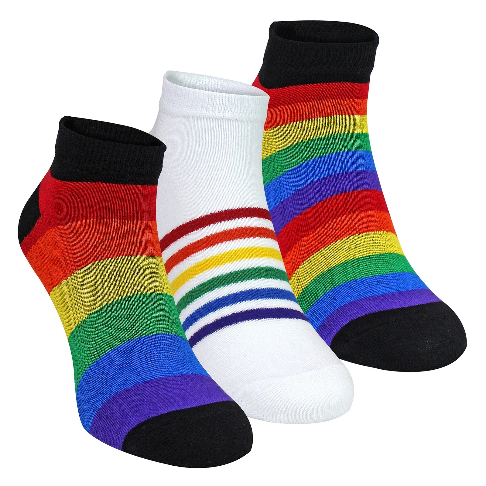 Sock Snob - 3 Pack Kids Rainbow Trainer Socks Colourful Cotton